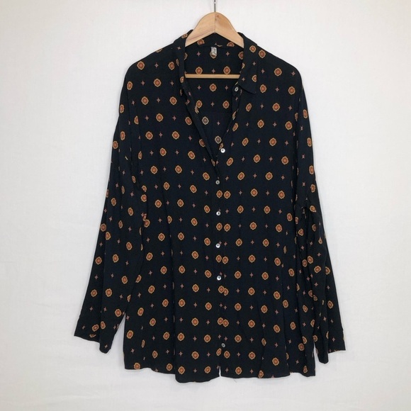 Free people black, printed button down shirt - Picture 4 of 12